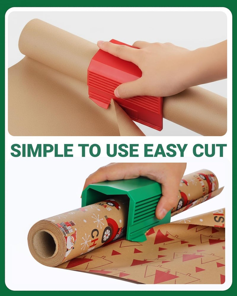 Dinceer Wrapping Paper Cutter 2 Pack, Gift Wrap Cutter Christmas Wrapping Gift Wrap Cutters Slider for Rolls, Paper Roll Cutters Tool for Christmas Birthday Holiday, Red & Green - Image 3